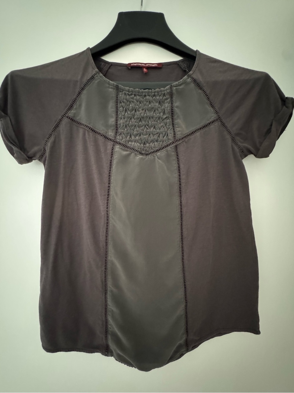 Comptoir Des Cotonniers Short Sleeve Mixed-Panel Top in Charcoal, Small